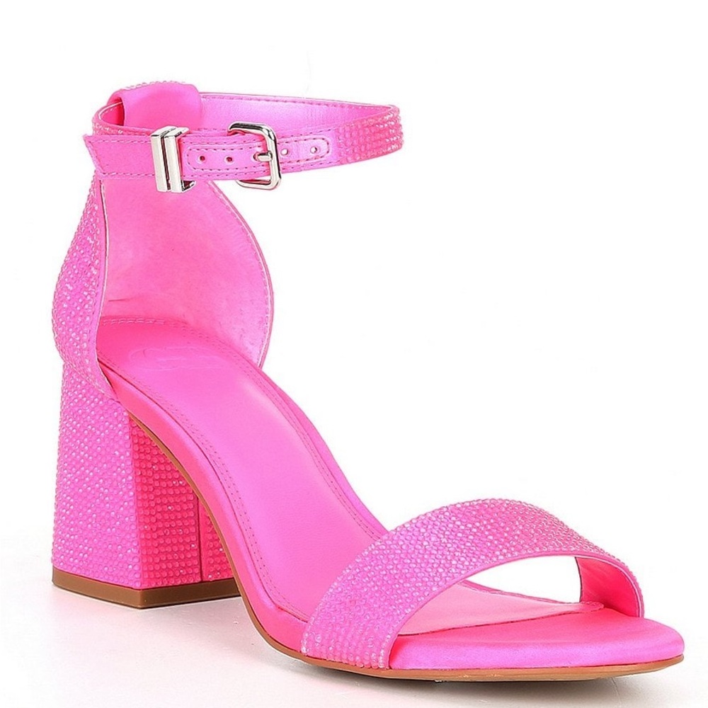 Bling-Out Rhinestone Embellished Family Matching Ankle Strap Block Heel Sandals